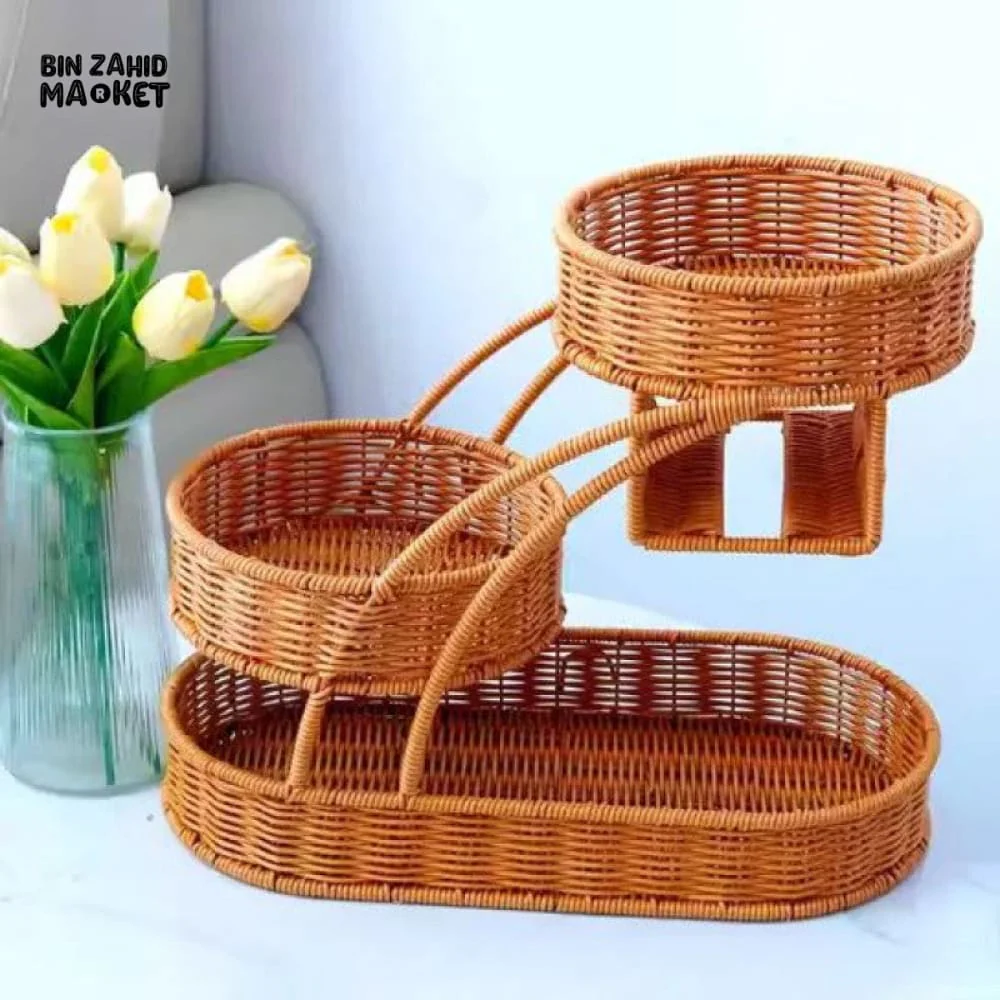 LUXORMOVE RATTAN 3-TIER FRUIT RACK – HANDWOVEN MULTI-LAYER BASKET WITH TISSUE HOLDER - Image 3