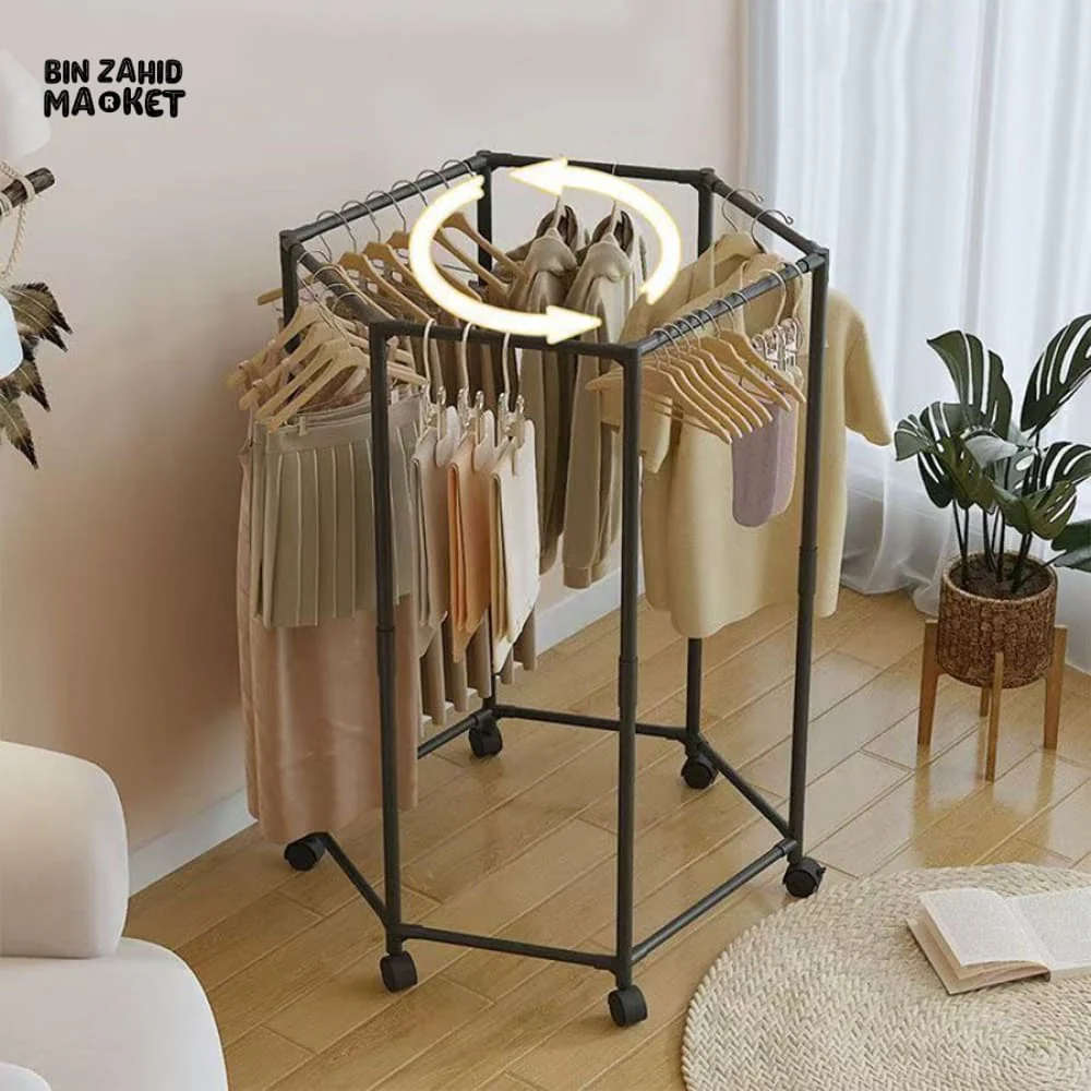 LUXORMOVE HEXAGONAL ROTATING CLOTHES DRYING RACK – MOVABLE METAL GARMENT STAND WITH WHEELS - Image 3