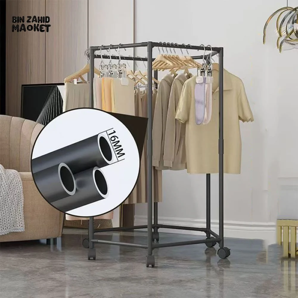 LUXORMOVE HEXAGONAL ROTATING CLOTHES DRYING RACK – MOVABLE METAL GARMENT STAND WITH WHEELS - Image 4