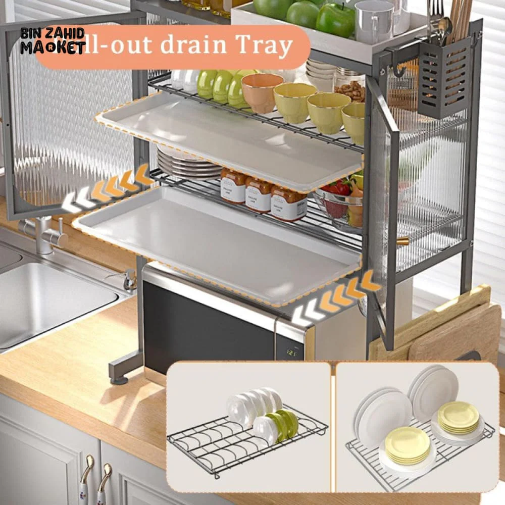 LUXORMOVE KITCHEN RACK MULTIFUNCTIONAL DISH DRAIN SHELF OVEN STORAGE ORGANIZER - BLACK - Image 8