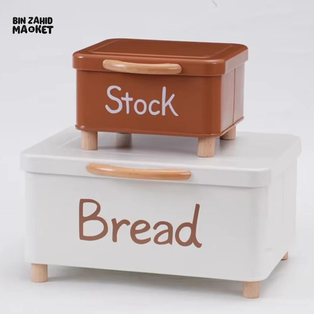 LUXORMOVE LARGE BREAD BIN WITH WOOD HANDLE – PLUS SMALL STOCK CONTAINER - Image 2