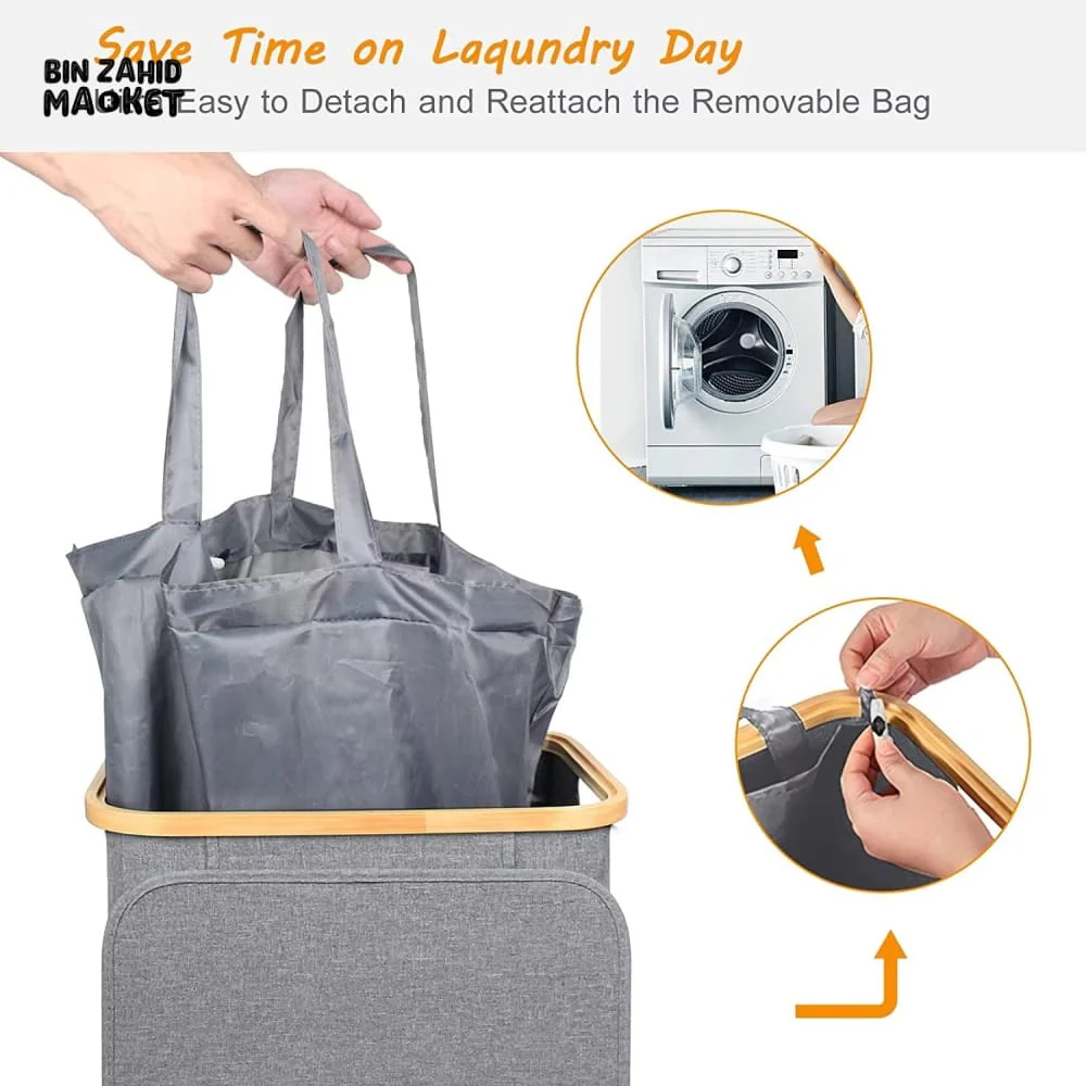 LUXORMOVE LAUNDRY BASKET WITH LID AND REMOVABLE BAG – LARGE LAUNDRY HAMPER WITH BAMBOO HANDLES DIRTY CLOTHES STORAGE CONTAINER FOR LAUNDRY ROOM - Image 3