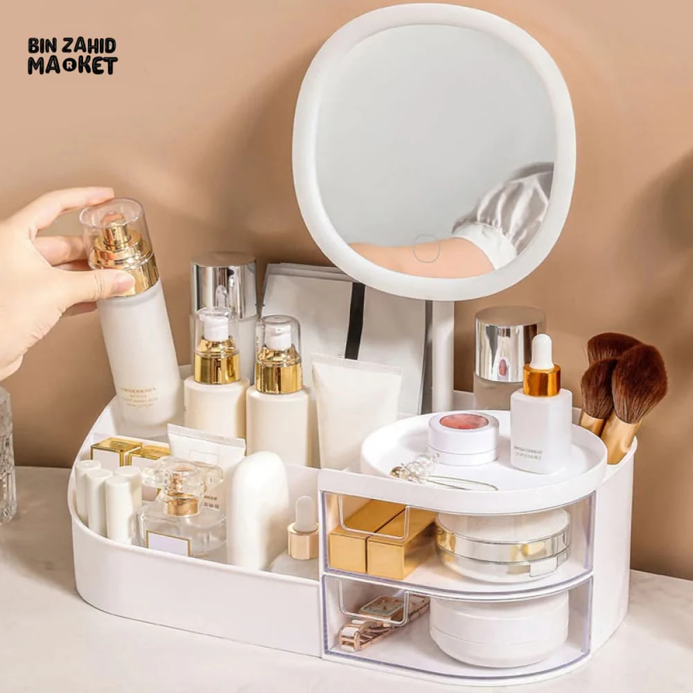LUXORMOVE MAKEUP STORAGE BOX WITH MIRROR & TOUCH LIGHT – VANITY COSMETIC & JEWELRY ORGANIZER - Image 2