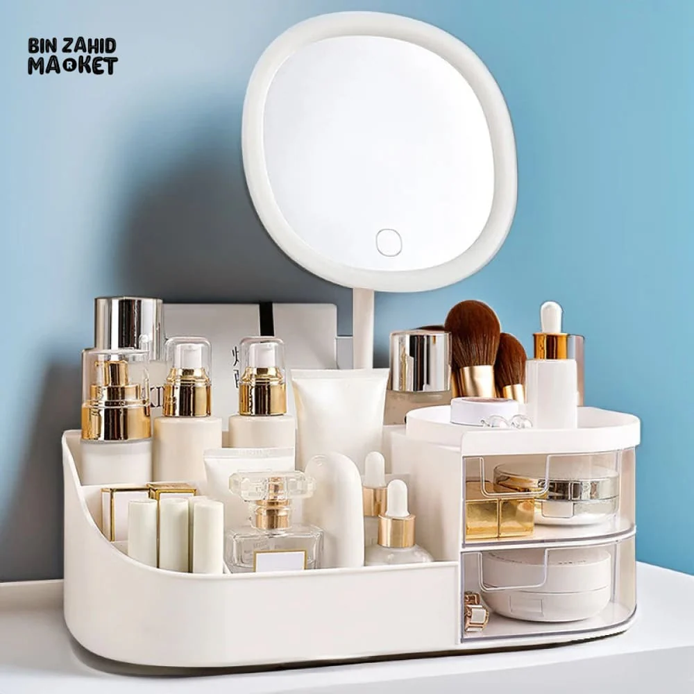 LUXORMOVE MAKEUP STORAGE BOX WITH MIRROR & TOUCH LIGHT – VANITY COSMETIC & JEWELRY ORGANIZER - Image 4