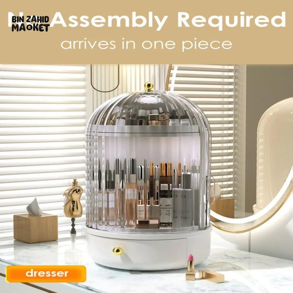 LUXORMOVE ROTATING MAKEUP STORAGE ORGANIZER WITH COVER & DRAWER LARGE SKINCARE COSMETICS HOLDER - Image 2