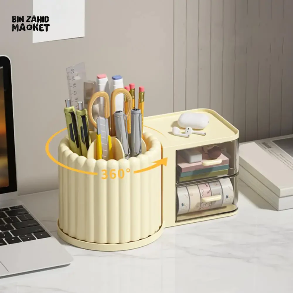 LUXORMOVE ROTATING STORAGE BOX WITH GROOVE DESIGN TRANSPARENT DRAWER FOR HOME OFFICE ORGANIZATIO - WHITE - Image 2