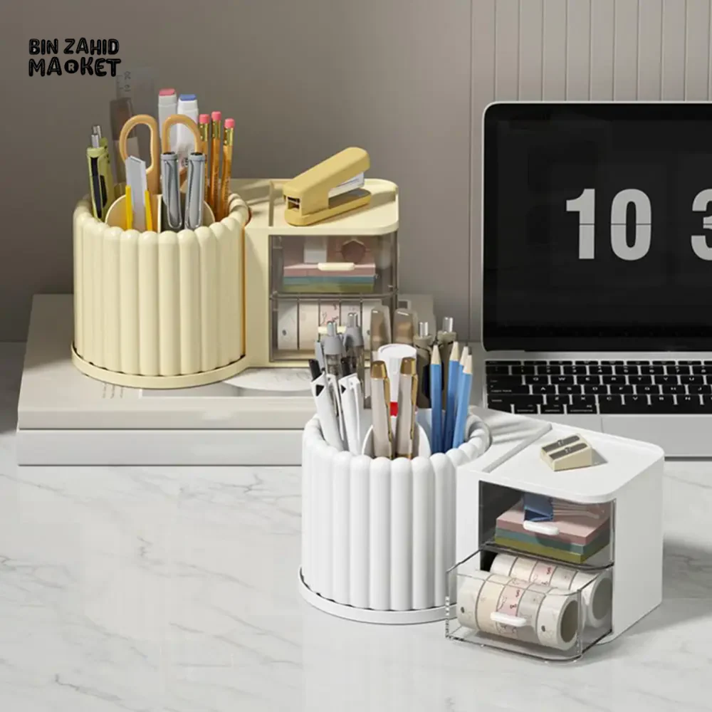 LUXORMOVE ROTATING STORAGE BOX WITH GROOVE DESIGN TRANSPARENT DRAWER FOR HOME OFFICE ORGANIZATIO - WHITE - Image 4