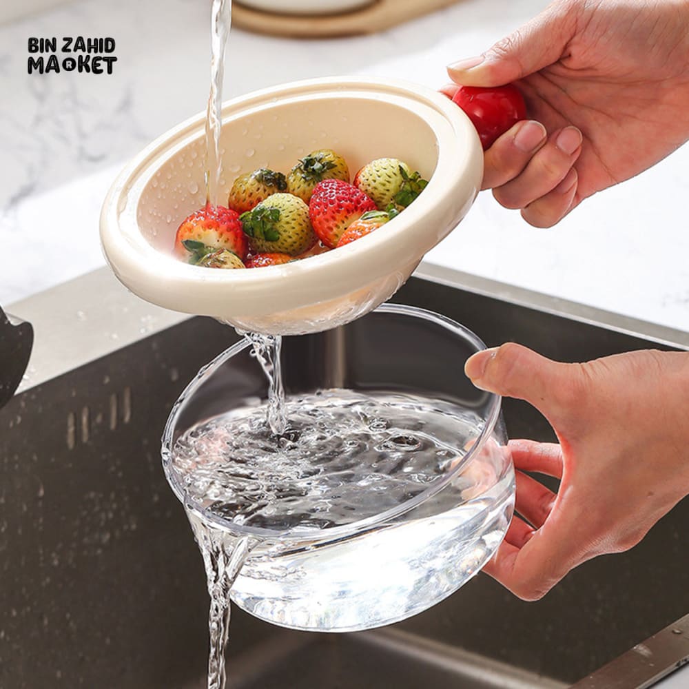 LUXORMOVE SMALL DOUBLE-LAYER DRAIN BASKET – 2-IN-1 THICKENED PLASTIC VEGETABLE WASHING TRAY & MULTIFUNCTIONAL FRUIT DRAINER