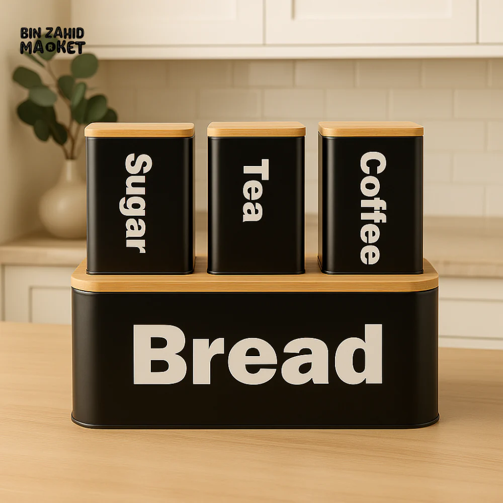 LUXURMOVE BREAD BOX SET BAMBOO - BLACK - Image 3