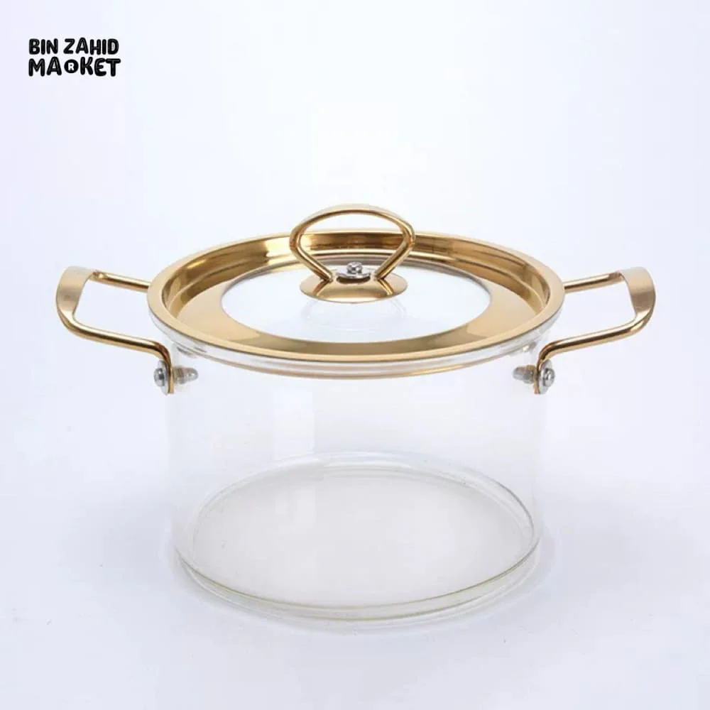 LUXURY HEAT-RESISTANT GLASS CASSEROLE 2.5L – GOLD-TONE RIM LID INCLUDED