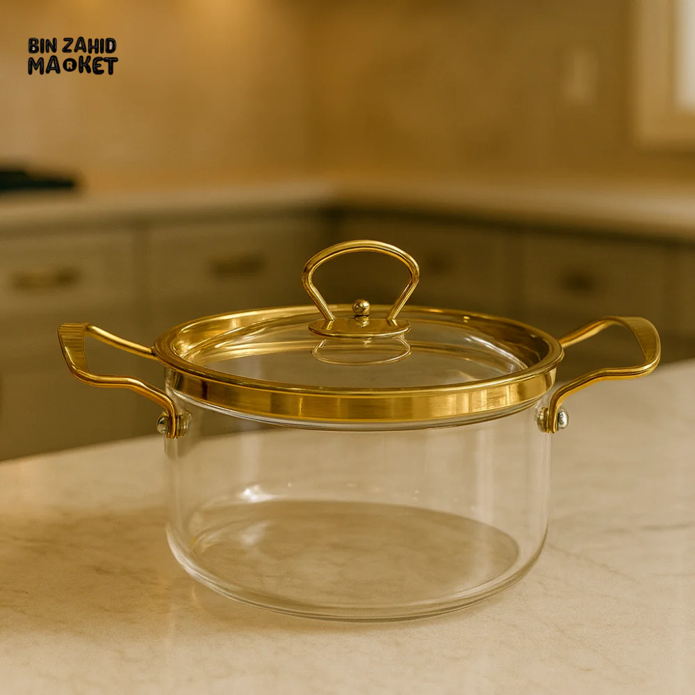 LUXURY HEAT-RESISTANT GLASS CASSEROLE 2.5L – GOLD-TONE RIM LID INCLUDED - Image 2