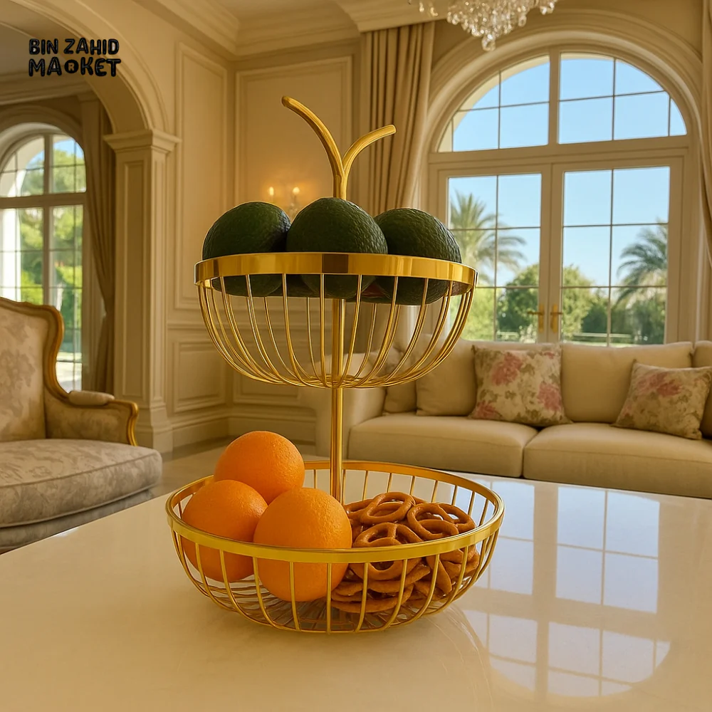LUXURY 2-TIER GOLD FRUIT & SNACK BASKET – ELEGANT COUNTERTOP ORGANIZER FOR KITCHEN & LIVING ROOM DECOR - Image 2