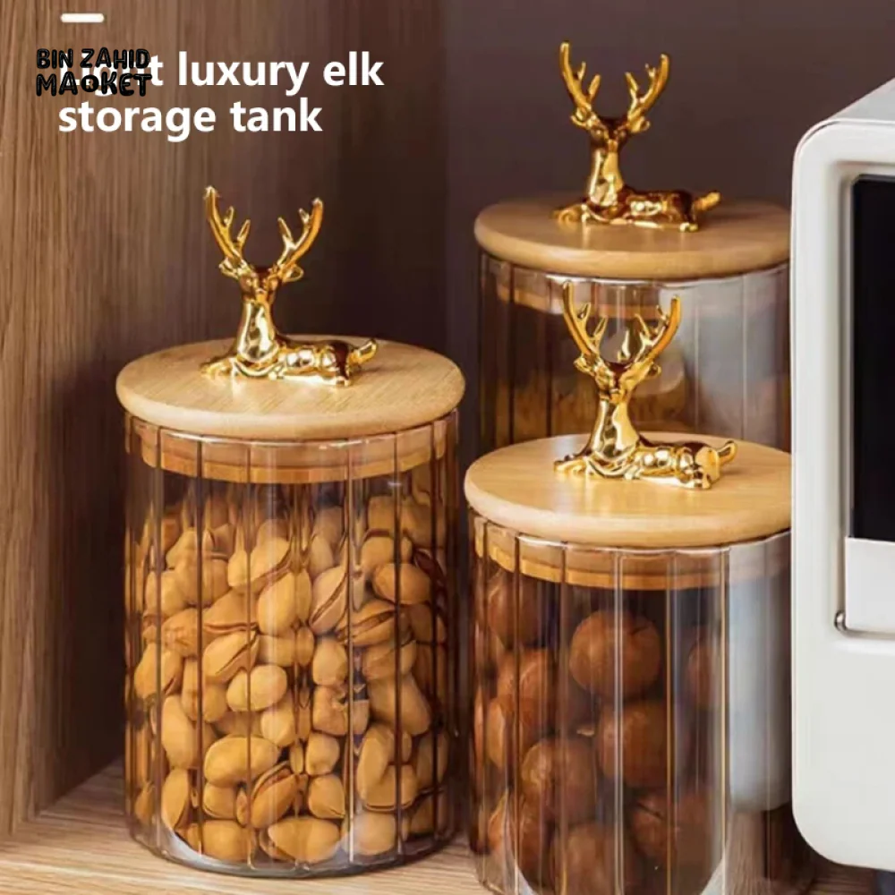 LUXURY 3-PIECE STORAGE JAR SET WITH WOODEN LIDS & DEER HEAD DESIGN ELEGANT COFFEE & SNACK CONTAINERS FOR KITCHEN DECOR - Image 6