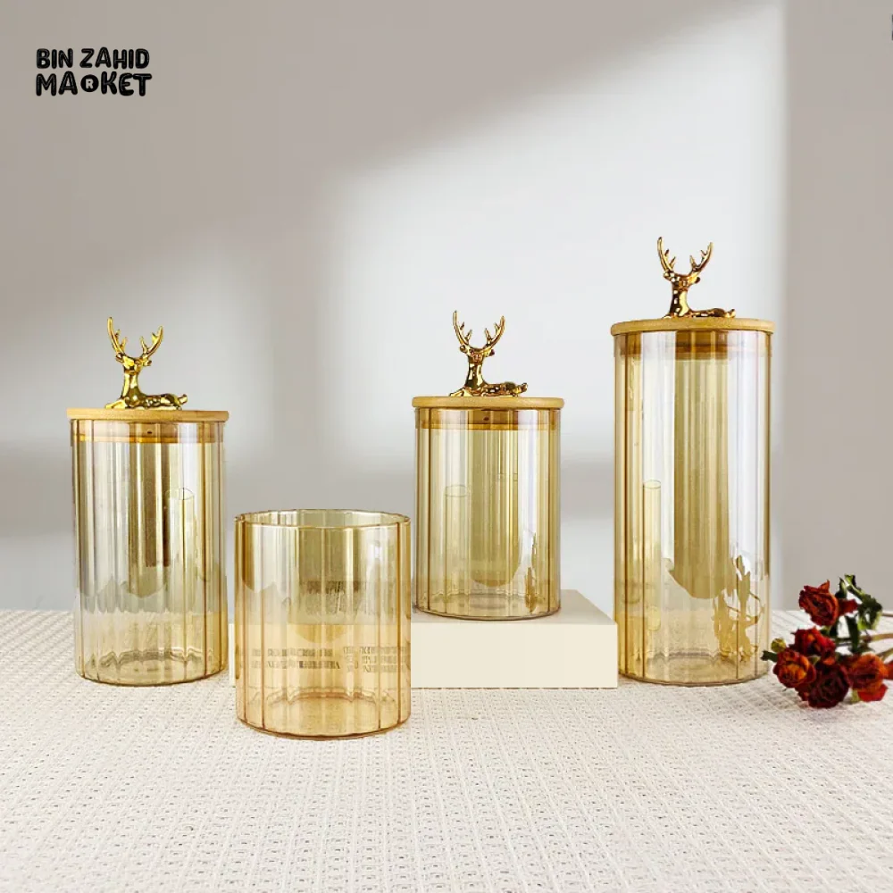 LUXURY 3-PIECE STORAGE JAR SET WITH WOODEN LIDS & DEER HEAD DESIGN ELEGANT COFFEE & SNACK CONTAINERS FOR KITCHEN DECOR - Image 7