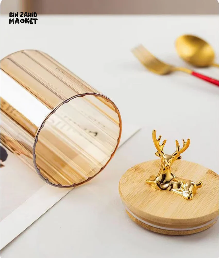 LUXURY 3-PIECE STORAGE JAR SET WITH WOODEN LIDS & DEER HEAD DESIGN ELEGANT COFFEE & SNACK CONTAINERS FOR KITCHEN DECOR - Image 8
