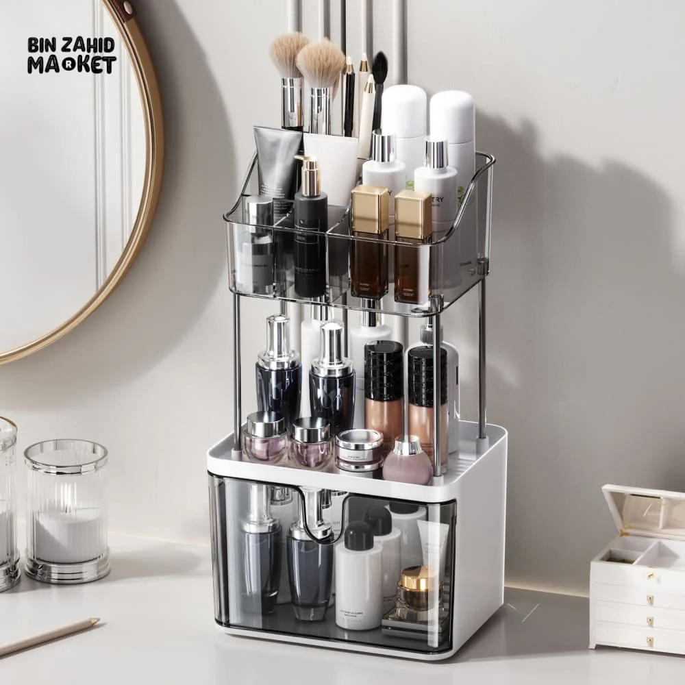 LUXURY 3-TIER WOODEN BATHROOM STORAGE ORGANIZER WITH DRAWER & NON-SLIP MAT – ELEGANT WALL-MOUNTED MAKEUP VANITY AND SHOWER SHELF - Image 3