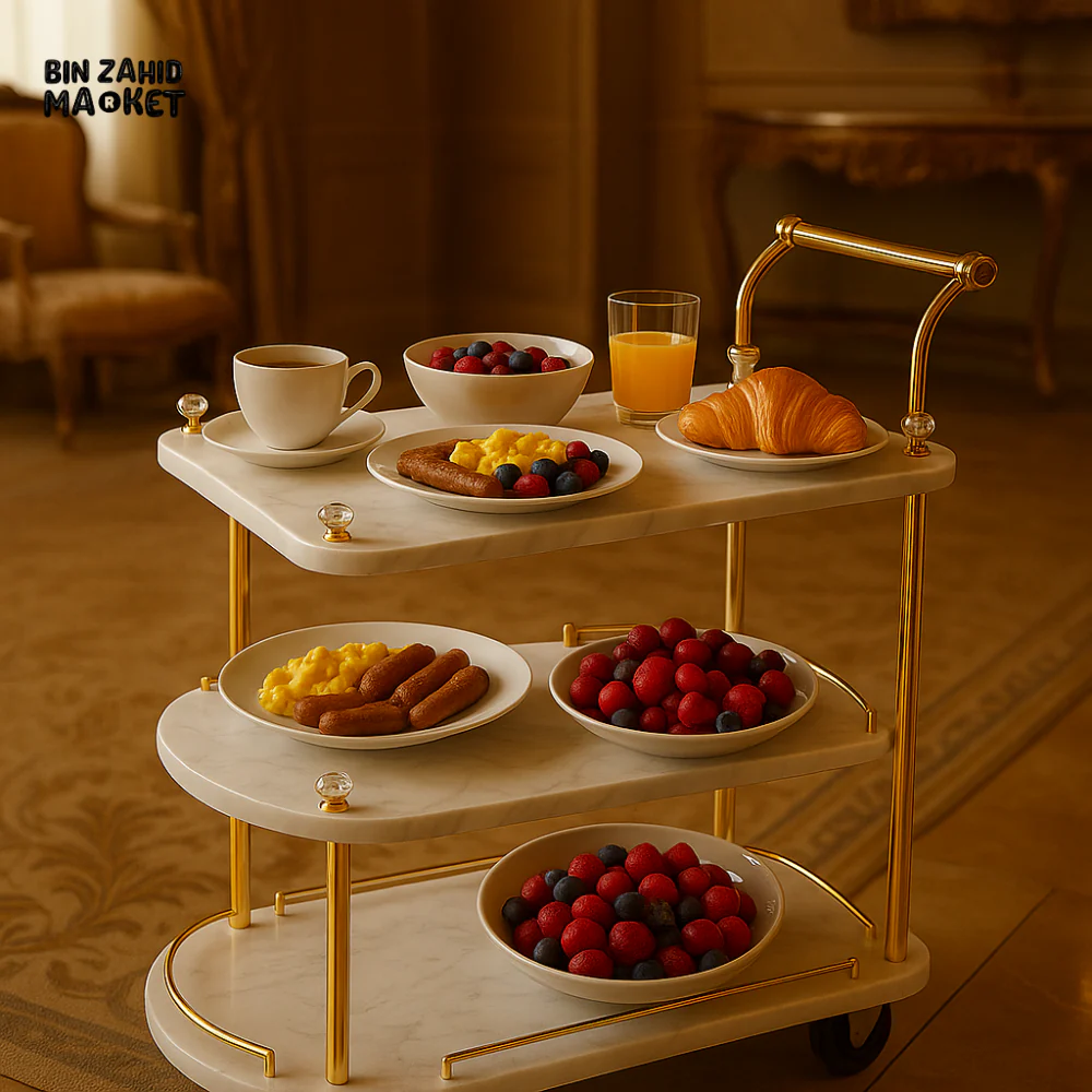 LUXURY 3-TIER WOODEN SERVING TROLLEY – VINTAGE STYLE WITH WHEELS FOR KITCHEN & DINING - Image 2
