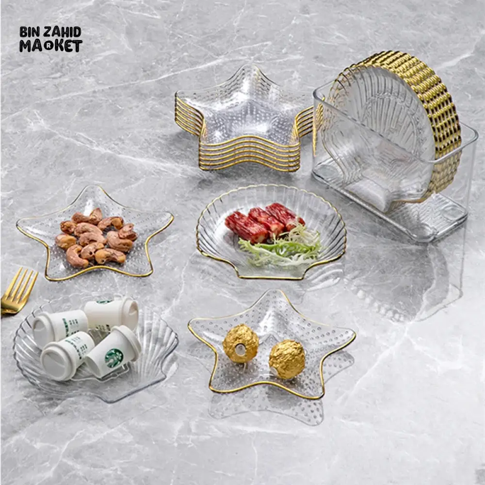 LUXURY 8-PIECE ACRYLIC SNACK PLATTER SET – FRUIT DESSERT AND TASTING PLATES - SHELL - Image 4