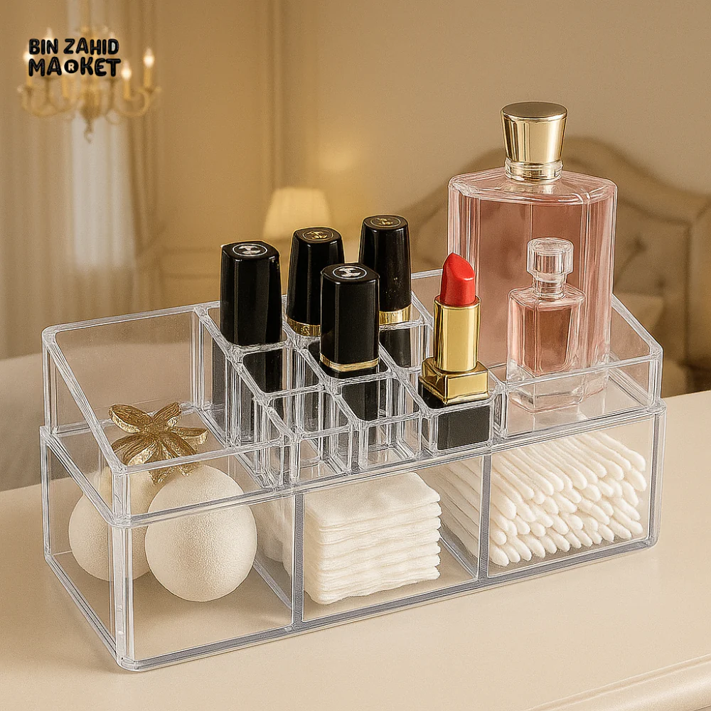 LUXURY ACRYLIC MAKEUP ORGANIZER FOR VANITY TABLE – COSMETIC STORAGE BOX WITH DRAWERS & COMPARTMENTS