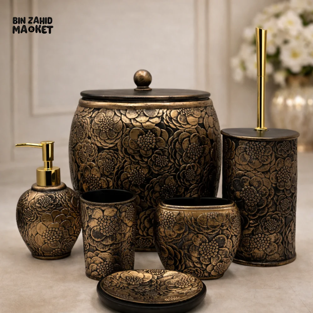 LUXURY ANTIQUE BRONZE BATHROOM ACCESSORY SET WITH FLORAL DESIGN