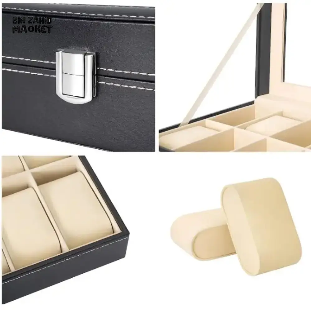LUXURY BLACK WATCH ORGANIZER FOR MEN – 6-SLOT DISPLAY BOX WITH GLASS TOP GIFT-READY - Image 7