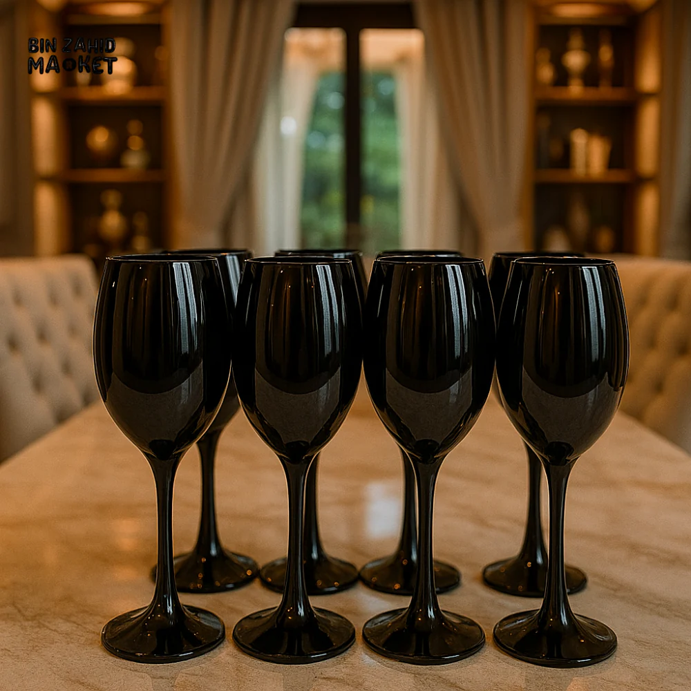 LUXURY BLACK WINE GLASS SET – 6 PIECES | ELEGANT DINING TABLEWARE – PREMIUM GOBLETS