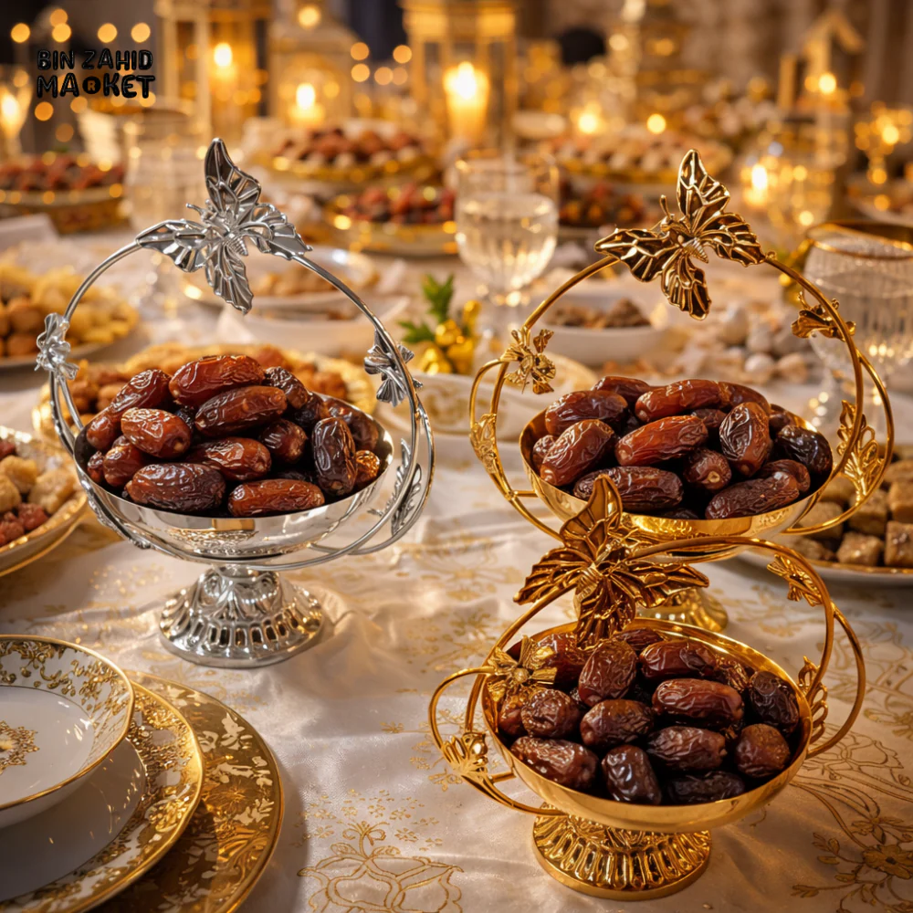 LUXURY BUTTERFLY DATE SERVING BOWL – ELEGANT GOLD & SILVER IFTAAR TABLE DECOR