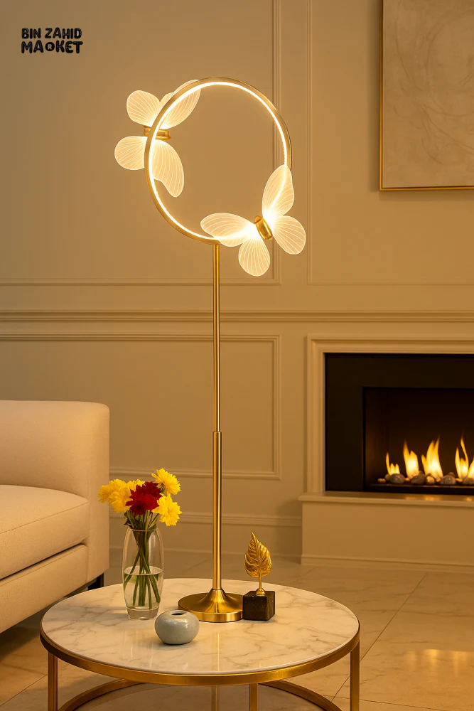 LUXURY BUTTERFLY FLOOR LAMP – GOLD RING LED STAND LIGHT FOR VILLA INTERIORS - Image 2