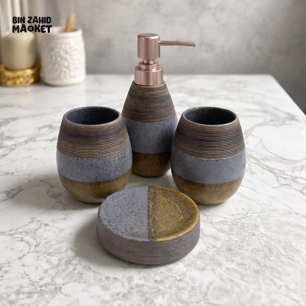 LUXURY CERAMIC BATHROOM ACCESSORY SET – SOAP DISPENSER, TUMBLER & SOAP DISH
