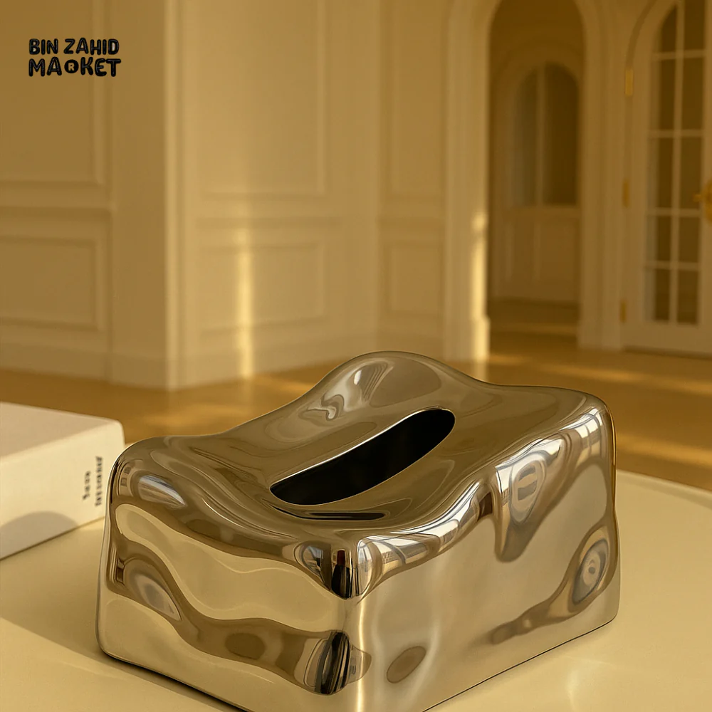 LUXURY CHROME TISSUE BOX MODERN DESIGN WITH ELEGANT VILLA AESTHETIC - SILVER - Image 2