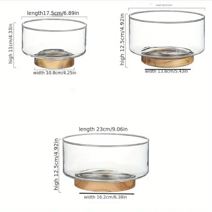 LUXURY GLASS FRUIT BOWL WITH WOODEN BASE – MODERN DINING TABLE CENTERPIECE - LARGE - Image 4