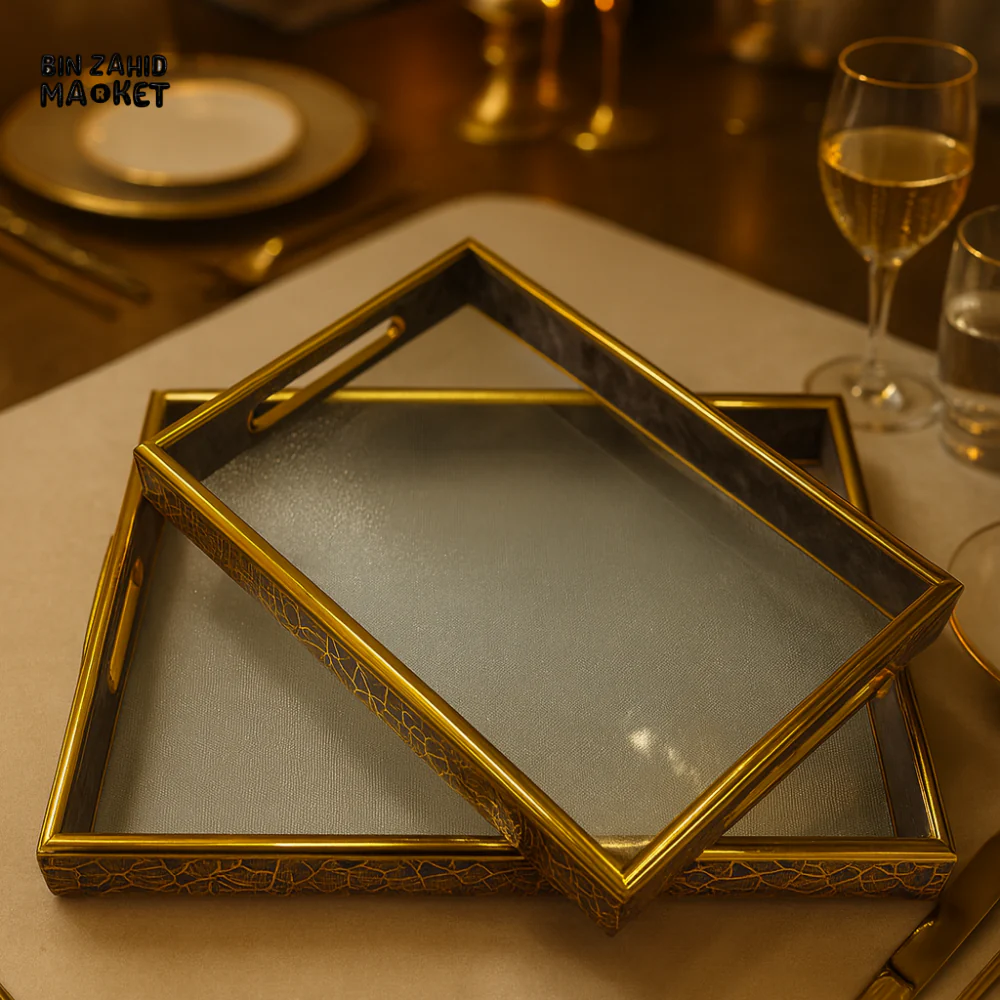 LUXURY GOLD GEOMETRIC EDGE TRAYS – RECTANGULAR 2-PIECE SET