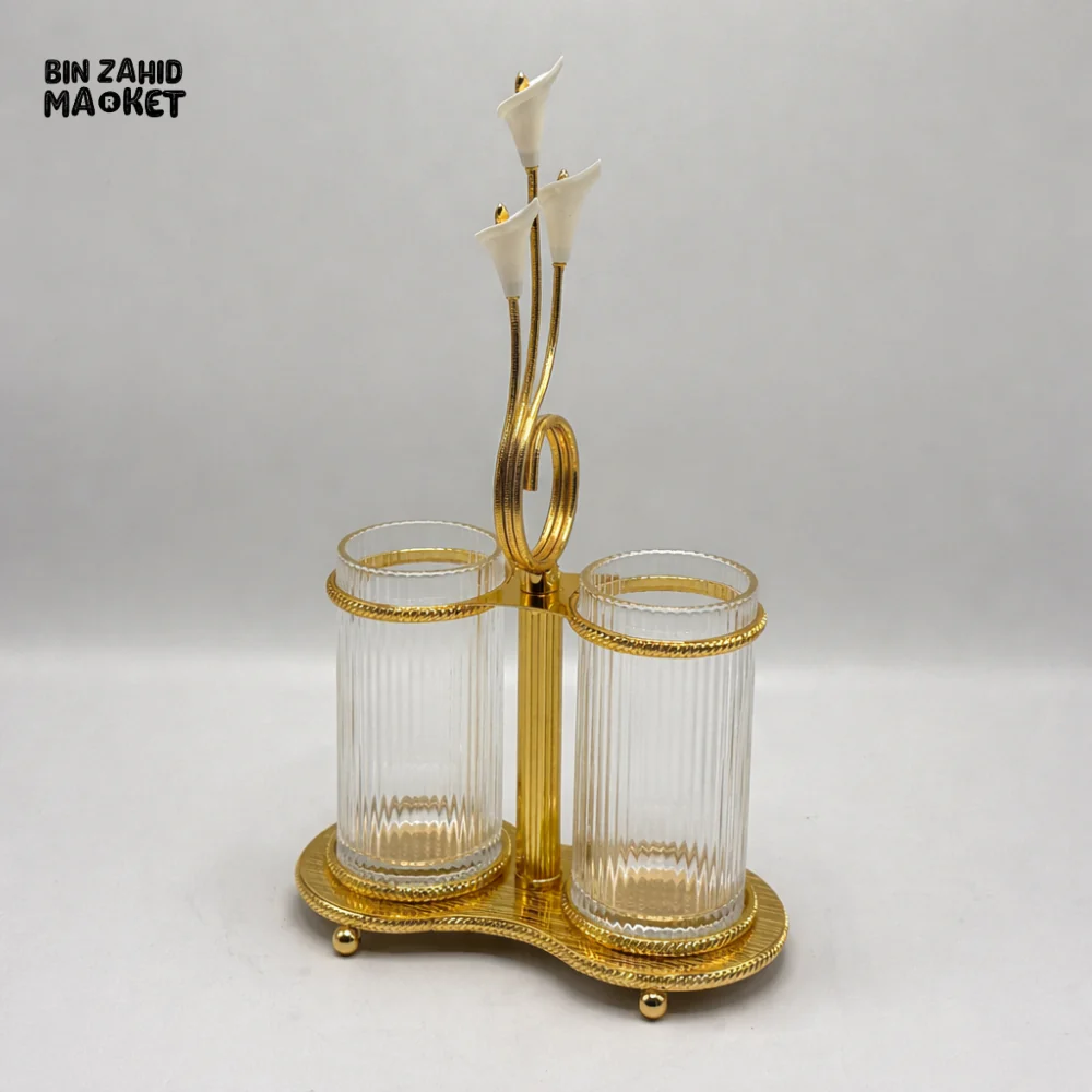 LUXURY GOLD GLASS HOLDER SET WITH LILY DESIGN - Image 2