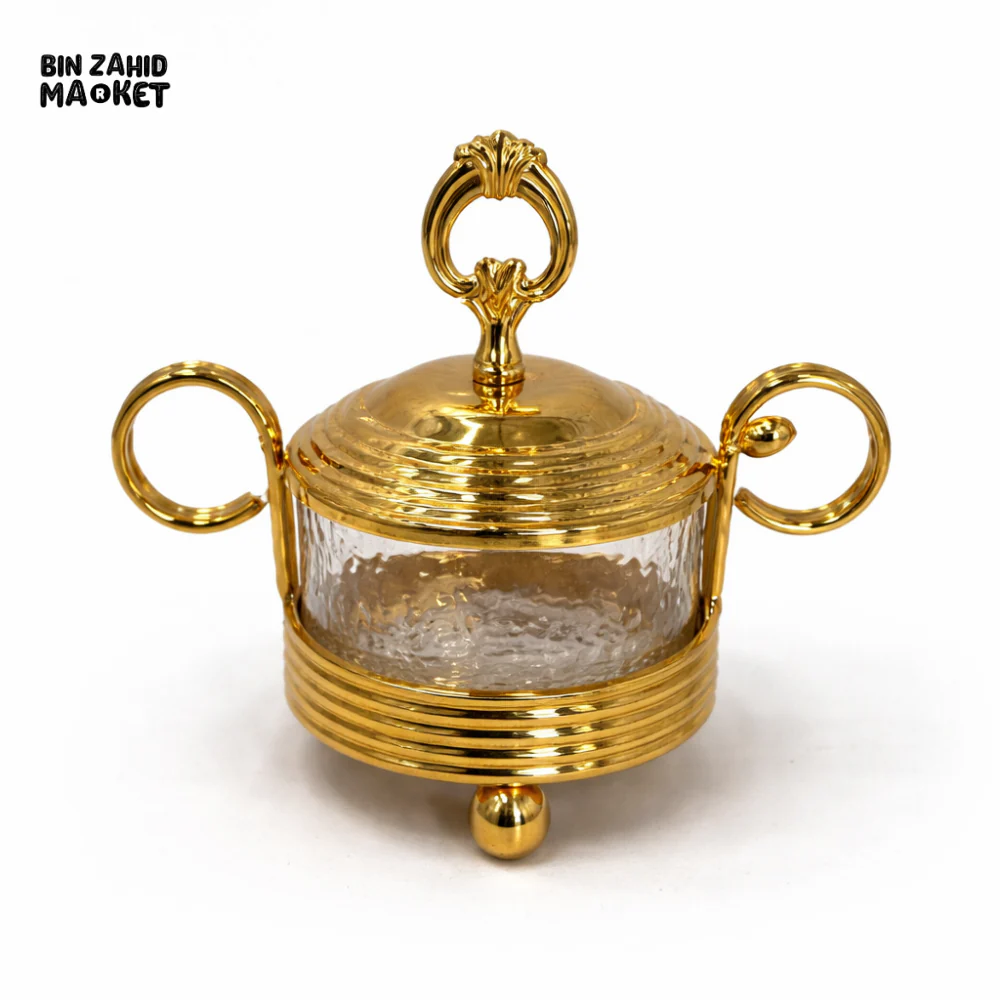LUXURY GOLD GLASS SUGAR BOWL WITH LID & HANDLES - Image 2