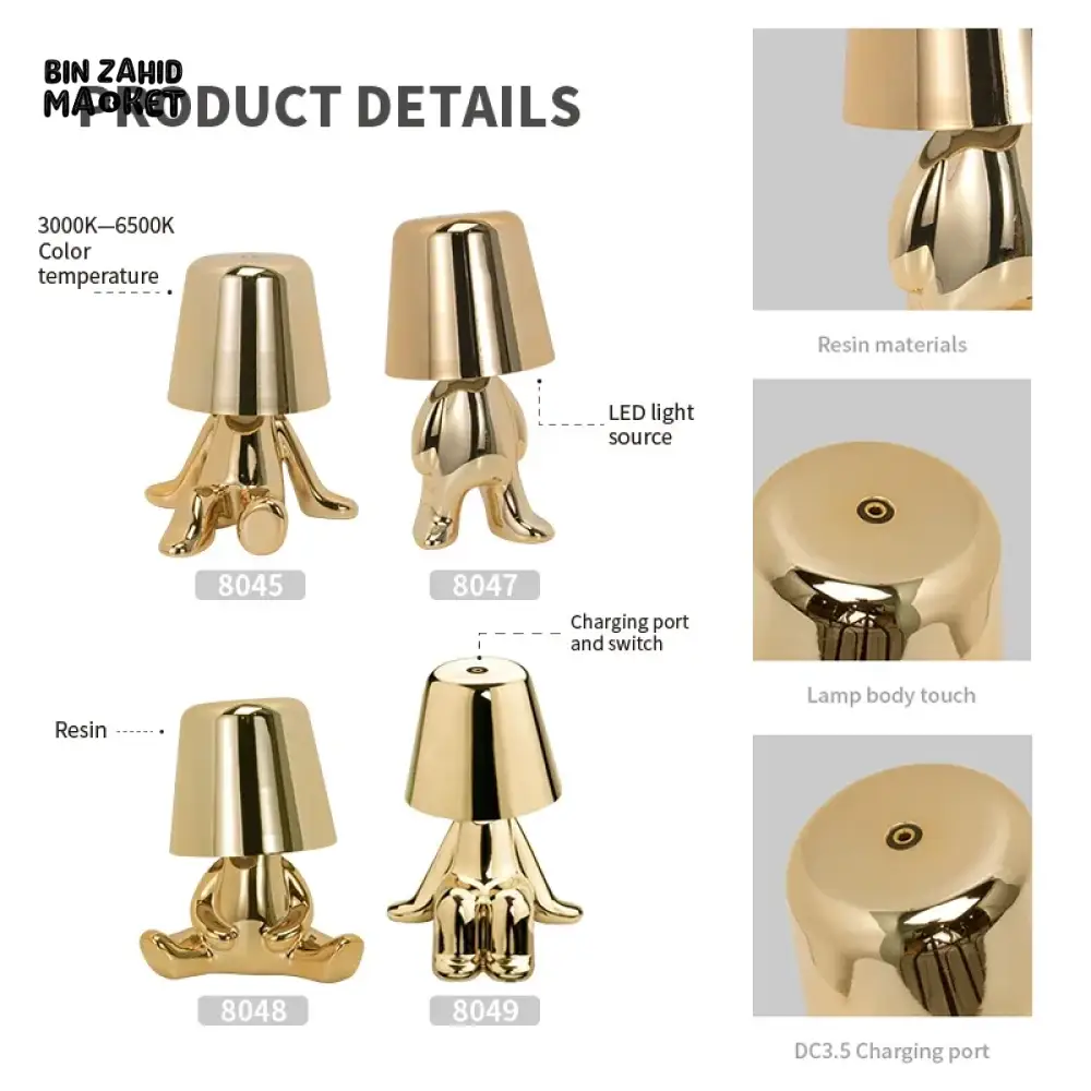 LUXURY GOLD HUMANOID LED TABLE LAMP SET – NORDIC MODERN OFFICE & HOME DECOR TOUCH DIMMING USB RECHARGEABLE NIGHT LIGHT - Image 7