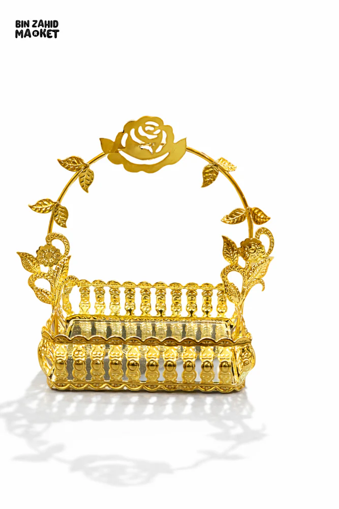 LUXURY GOLD IFTAR DATES TRAY WITH HANDLE | ELEGANT RAMADAN TABLE DECOR - Image 2
