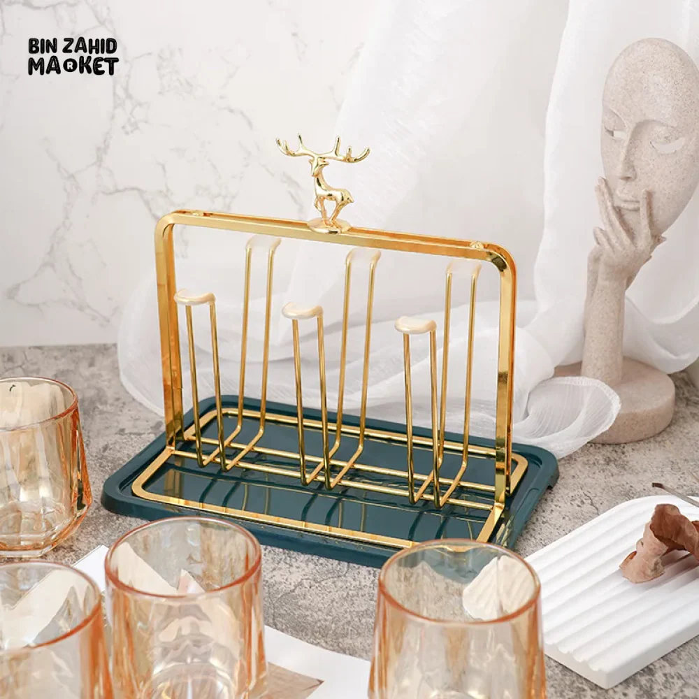 LUXURY GOLD IRON CUP DRYING RACK HOLDER TREE FOR MUGS & GLASSES - Image 2