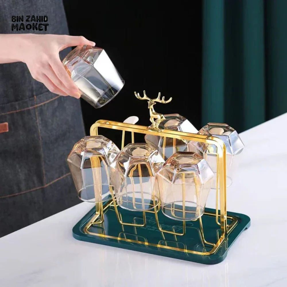 LUXURY GOLD IRON CUP DRYING RACK HOLDER TREE FOR MUGS & GLASSES - Image 8