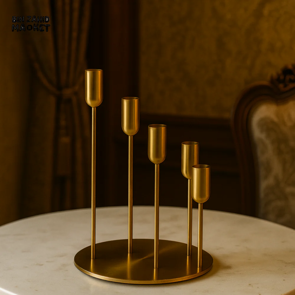 LUXURY GOLD METAL CANDLE HOLDER – 5-ARM TAPER CENTERPIECE - Image 2