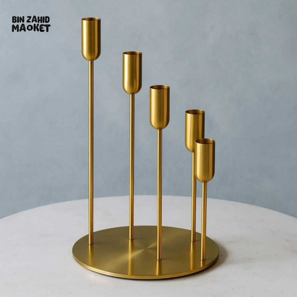 LUXURY GOLD METAL CANDLE HOLDER – 5-ARM TAPER CENTERPIECE - Image 3