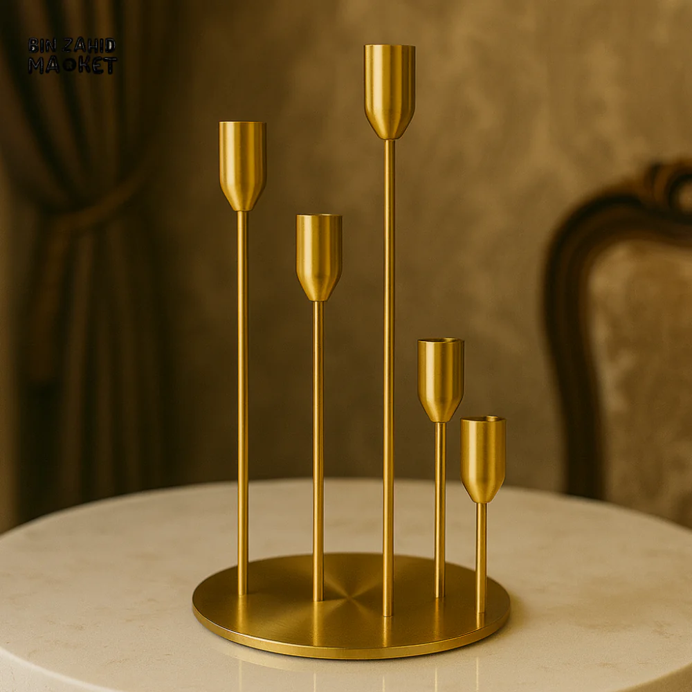 LUXURY GOLD METAL CANDLE HOLDER – 5-ARM TAPER CENTERPIECE - Image 4