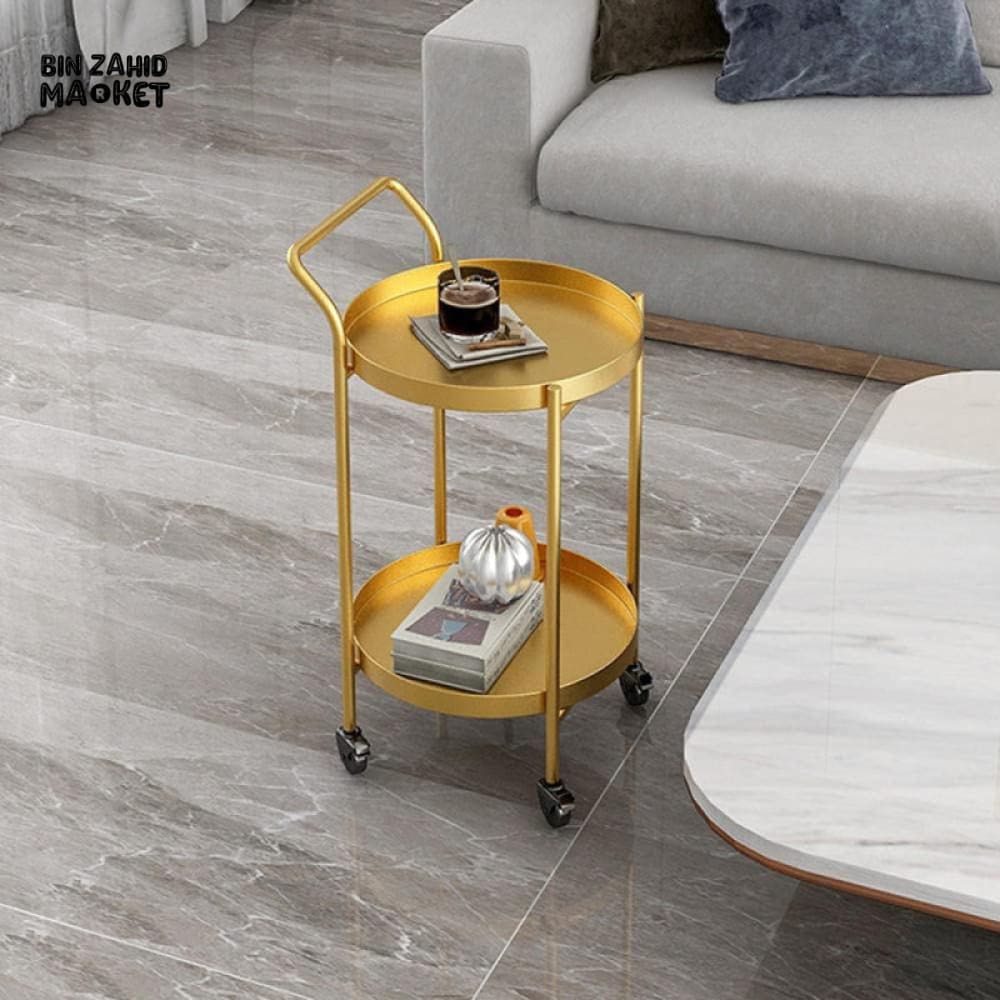 LUXURY GOLD METAL SERVING CART – MODERN ROUND BAR TROLLEY WITH WHEELS FOR LIVING ROOM & SALON - Image 2