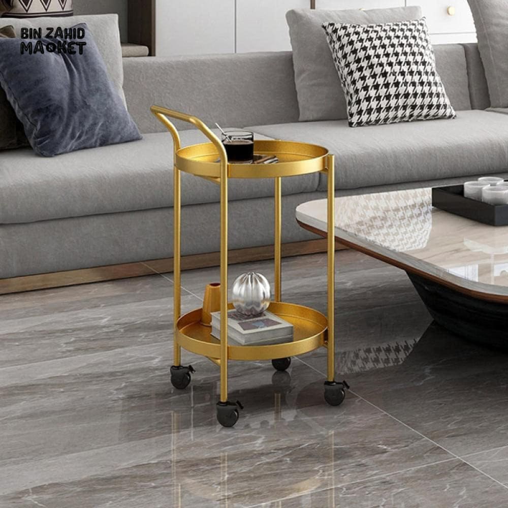 LUXURY GOLD METAL SERVING CART – MODERN ROUND BAR TROLLEY WITH WHEELS FOR LIVING ROOM & SALON - Image 4