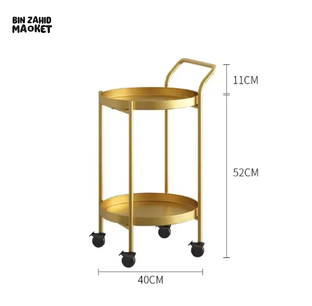 LUXURY GOLD METAL SERVING CART – MODERN ROUND BAR TROLLEY WITH WHEELS FOR LIVING ROOM & SALON - Image 5