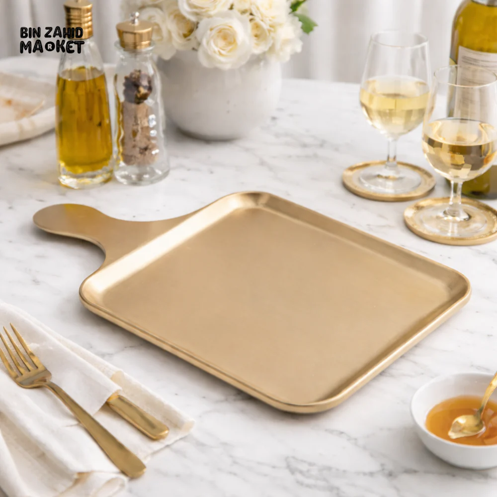 LUXURY GOLD SERVING TRAY WITH HANDLE – PREMIUM KITCHEN & DINING TRAY - Image 3