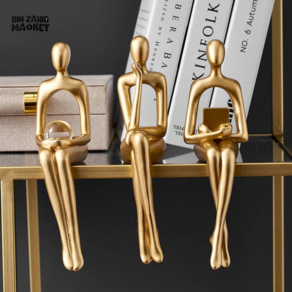 LUXURY GOLD THINKER STATUE – 3-PIECE ABSTRACT RESIN SCULPTURE SET FOR HOME & OFFICE DECOR - Image 2