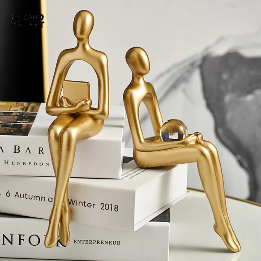 LUXURY GOLD THINKER STATUE – 3-PIECE ABSTRACT RESIN SCULPTURE SET FOR HOME & OFFICE DECOR - Image 4