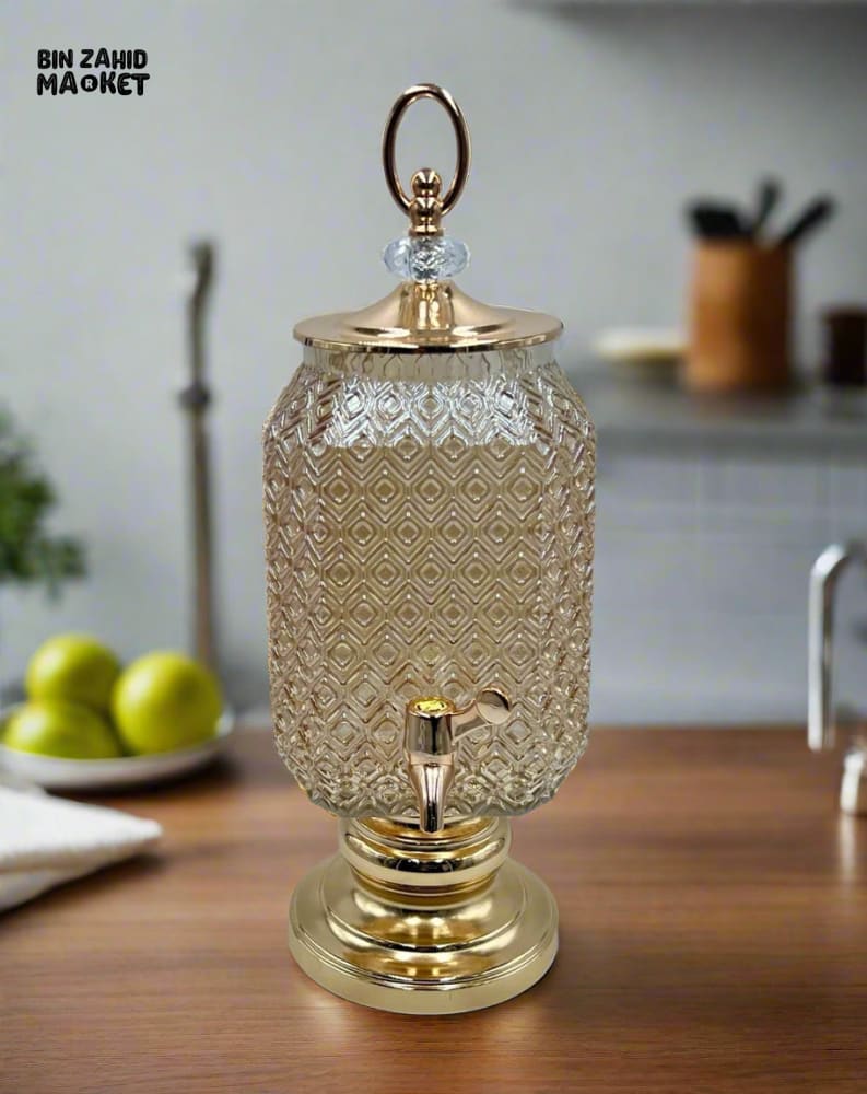 LUXURY GOLDEN CRYSTAL BEVERAGE DISPENSER – ELEGANT GLASS JUICE CONTAINER WITH FAUCET FOR KITCHEN & EVENTS - Image 2