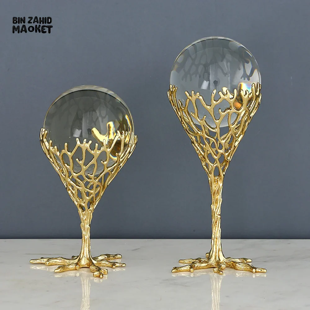 LUXURY HOME DECOR – 2 PIECE PURE COPPER CRYSTAL BALL HANDMADE MODERN LIVING ROOM ACCESSORY - Image 2