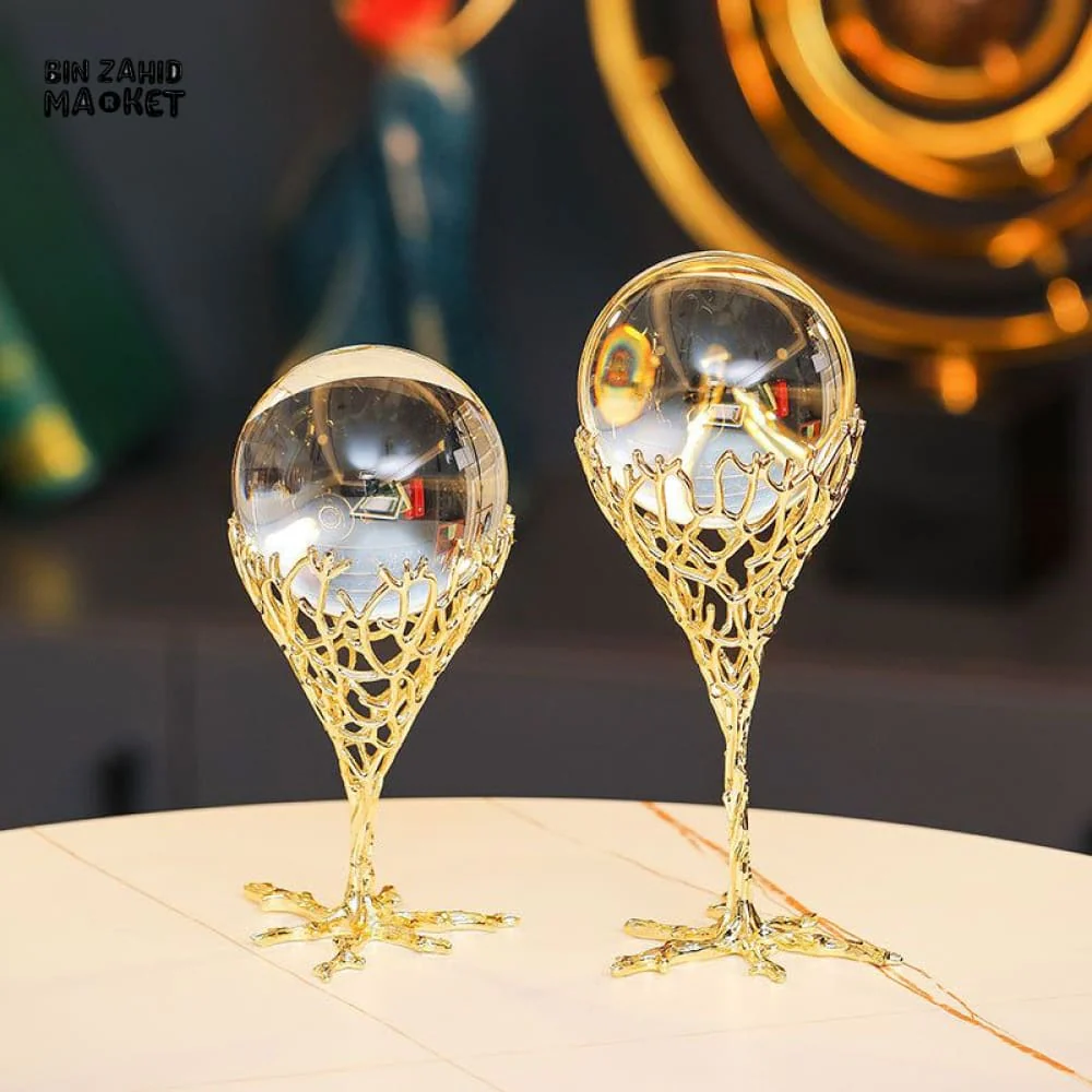 LUXURY HOME DECOR – 2 PIECE PURE COPPER CRYSTAL BALL HANDMADE MODERN LIVING ROOM ACCESSORY - Image 3
